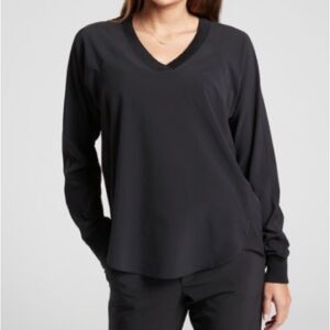 Athleta Zephyr V-neck Top, Black Shirt Active Lightweight Long Sleeve Top